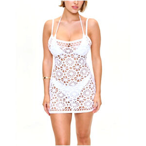 Frankies Bikinis Women's White Sunshine Crochet Mini Dress Size XS